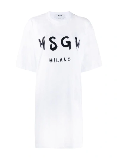 Shop Msgm Printed Logo T-shirt Dress In White