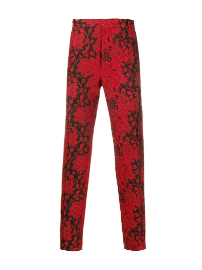 Shop Alexander Mcqueen Floral Jacquard Trousers In Red