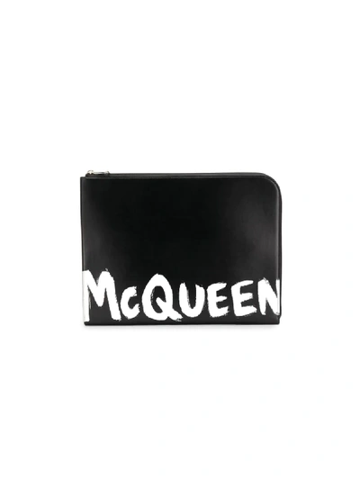 Shop Alexander Mcqueen Logo Printed Clutch In Black