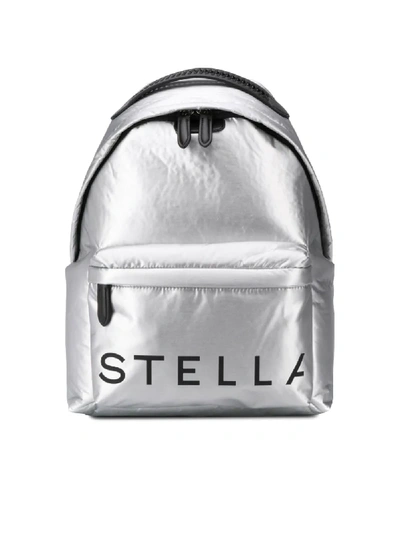 Shop Stella Mccartney Logo Print Backpack In Silver