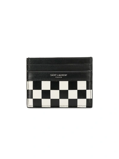 Shop Saint Laurent Checkerboard Card Holder In Black