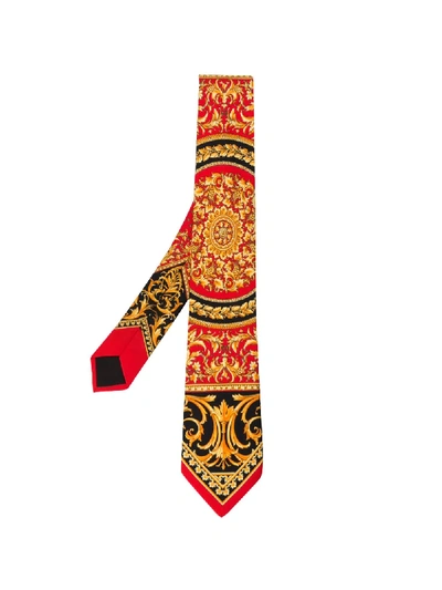 Shop Versace Barocco Print Tie In Red