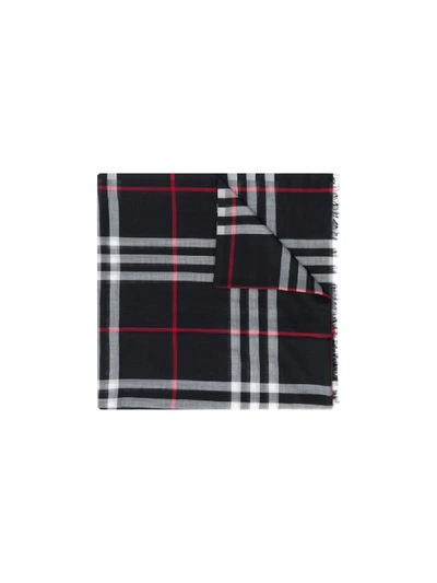 Shop Burberry Lightweight Check Wool And Silk-blend Scarf In Blue