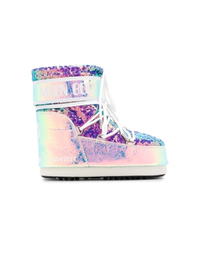 Shop Moon Boot Iridescent Snow Boots In Pink