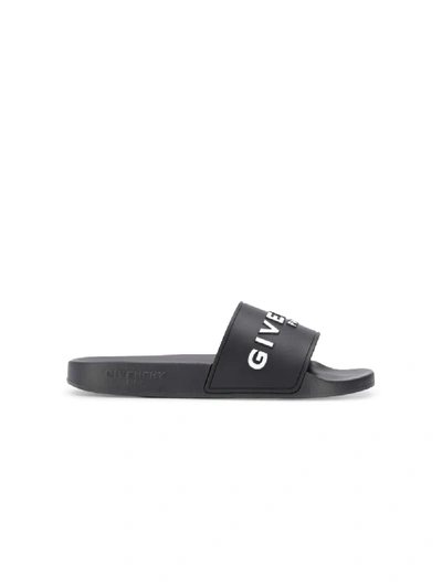 Shop Givenchy Raised Logo Slides In Black