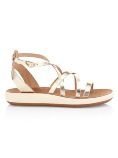 Shop Ancient Greek Sandals Delia Metallic Leather Flatform Sandals In Platinum