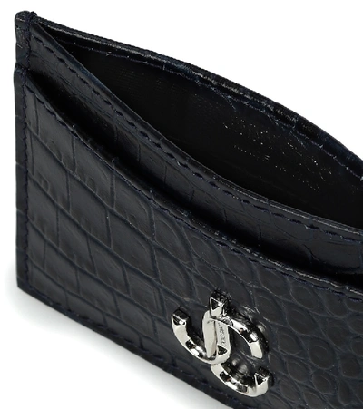 Shop Jimmy Choo Umika Croc-effect Leather Card Case In Blue