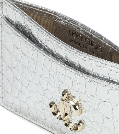 Shop Jimmy Choo Umika Snake-effect Leather Card Case In Silver