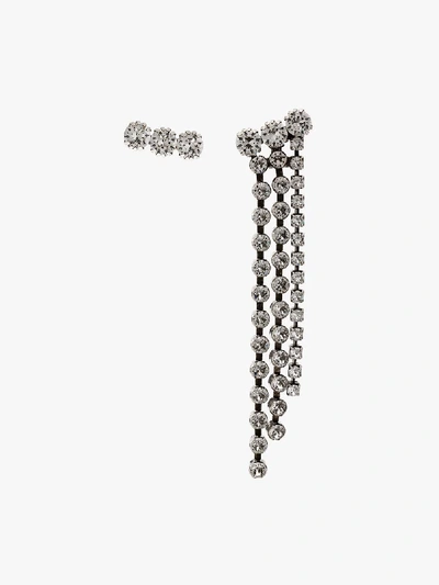 Shop Isabel Marant Silver Tone Asymmetrical Crystal Earrings In White