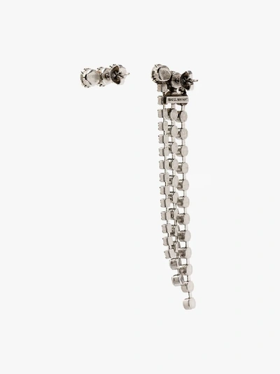 Shop Isabel Marant Silver Tone Asymmetrical Crystal Earrings In White