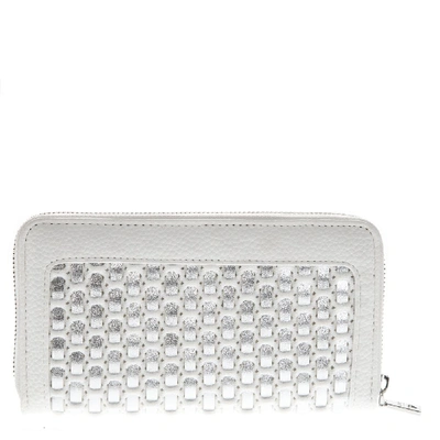 Shop Moschino Zip Around Wallet In White And Silver Eco Leather