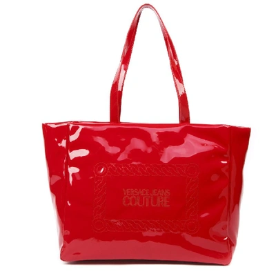 Shop Versace Red Patent Tote Bag With Logo
