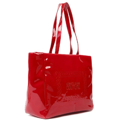 Shop Versace Red Patent Tote Bag With Logo