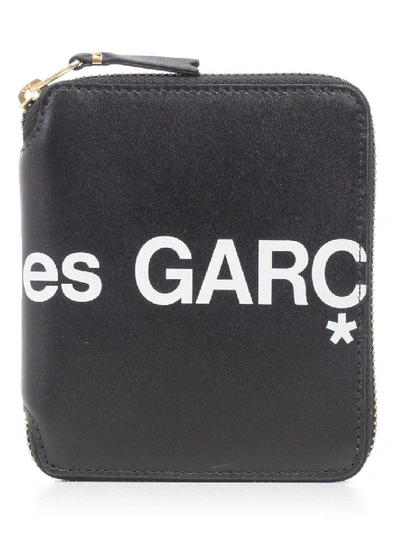 Shop Comme Des Garçons Logo Print Zip Wallet In Black