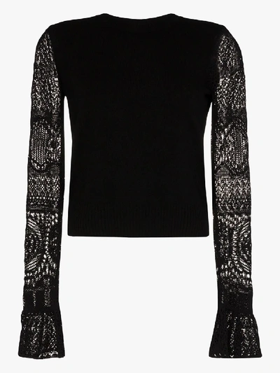 Shop Alexander Mcqueen Crochet Sleeve Knit Top In Black