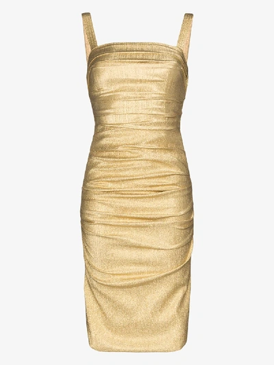 Shop Dolce & Gabbana Lamé Ruched Bodycon Dress In Gold