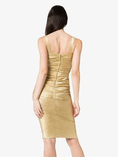 Shop Dolce & Gabbana Lamé Ruched Bodycon Dress In Gold