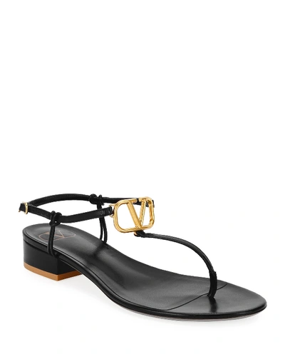 Shop Valentino Vlogo Thong Sandals In Black