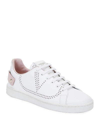 Shop Valentino Backnet Low-top Sneakers With Rockstud Tab In White/pink