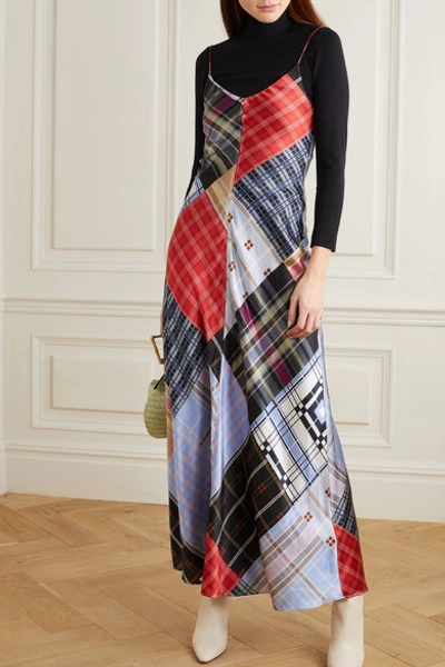 Patchwork Printed Silk-blend Maxi Dress In Blue |