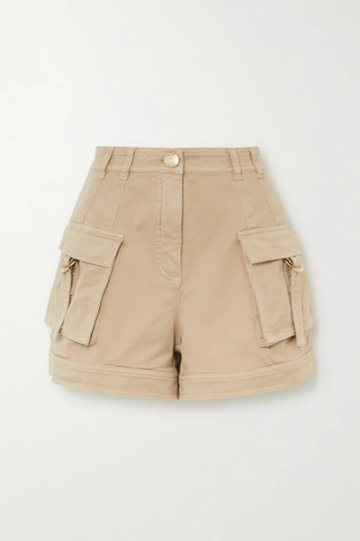Shop Balmain Cotton-blend Drill Shorts In Beige