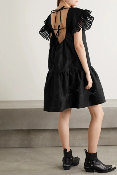 Shop Pushbutton Ruffled Cotton And Silk-blend Jacquard Dress In Black