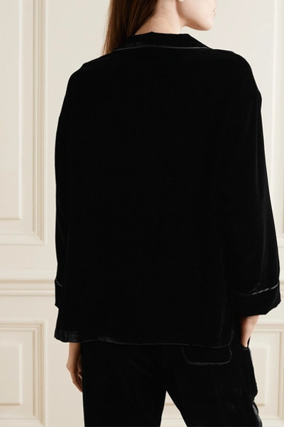 Shop Sleepy Jones Marina Atleisure Grosgrain-trimmed Velvet Pajama Shirt In Black