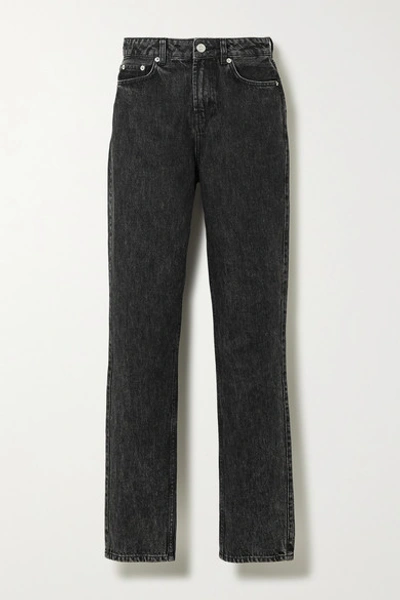 Shop Ganni High-rise Straight-leg Jeans In Gray