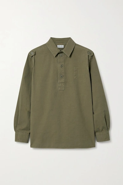 Shop Saint Laurent Distressed Cotton Top In Army Green