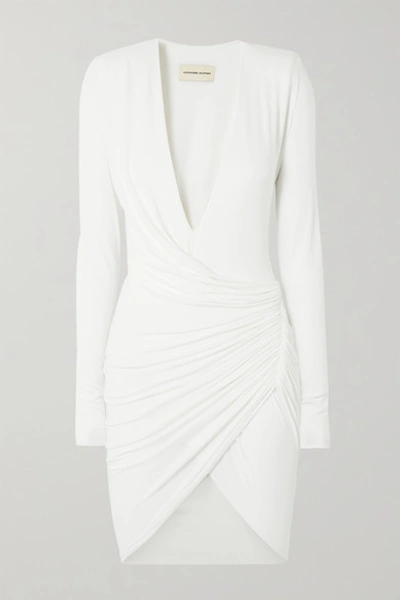 Shop Alexandre Vauthier Ruched Stretch-jersey Mini Dress In White