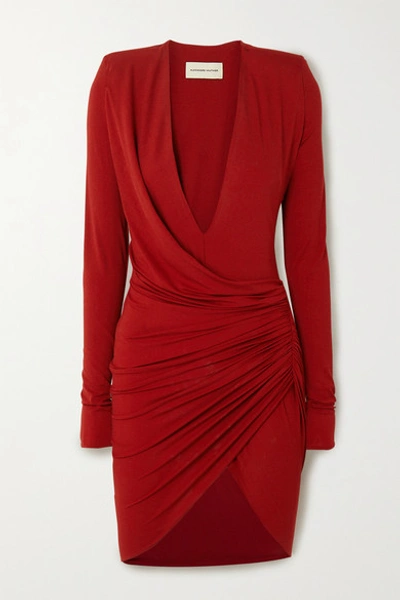 Shop Alexandre Vauthier Ruched Stretch-jersey Mini Dress In Red