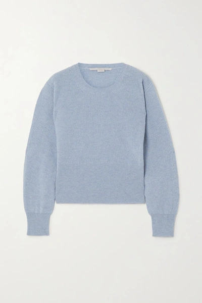Shop Stella Mccartney Ribbed Cashmere And Wool-blend Sweater In Blue