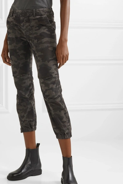 Shop Nili Lotan French Military Cropped Camouflage-print Cotton-twill Tapered Pants In Gray