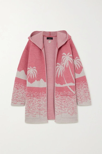 Shop Alanui Oversized Hooded Wool-jacquard Cardigan In Pink
