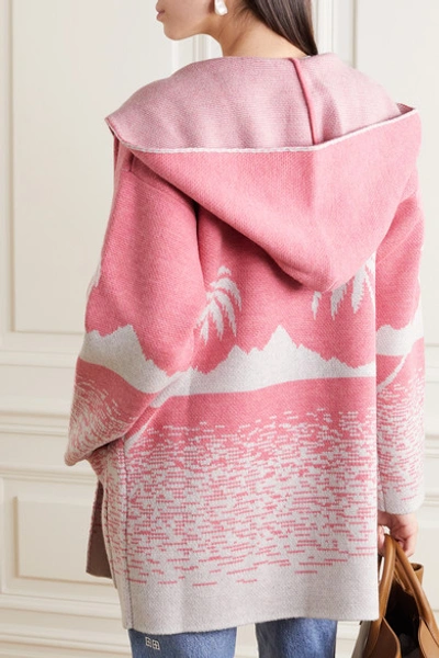 Shop Alanui Oversized Hooded Wool-jacquard Cardigan In Pink
