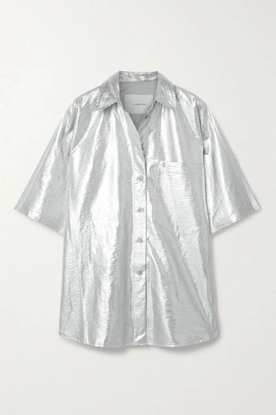 Shop Pushbutton Oversized Metallic Coated-twill Shirt In Silver