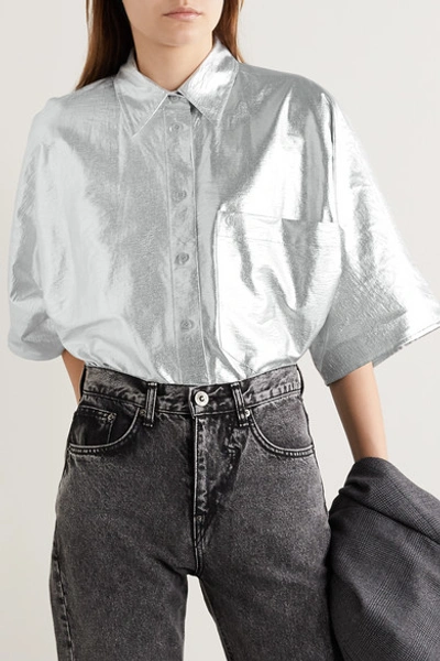Shop Pushbutton Oversized Metallic Coated-twill Shirt In Silver