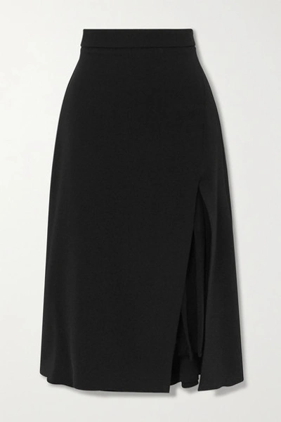 Shop Cushnie Pleated Silk Chiffon-paneled Crepe Midi Skirt In Black