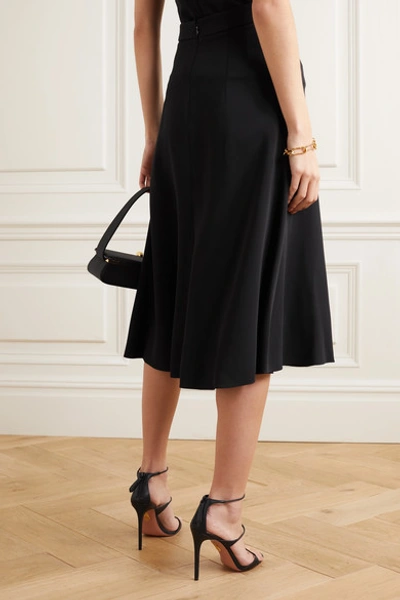 Shop Cushnie Pleated Silk Chiffon-paneled Crepe Midi Skirt In Black