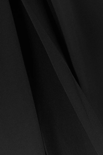 Shop Cushnie Pleated Silk Chiffon-paneled Crepe Midi Skirt In Black