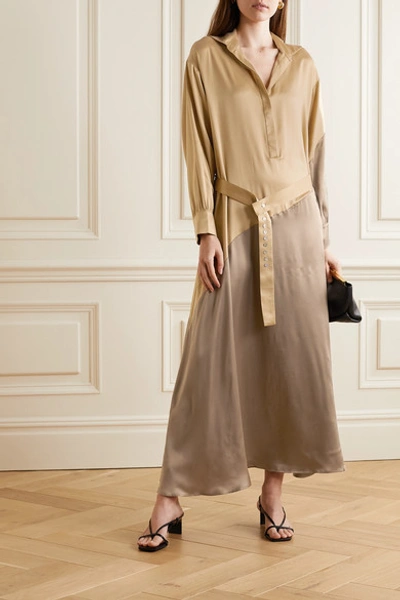 Shop Asceno Net Sustain Santana Oversized Two-tone Silk-satin Maxi Dress In Gold