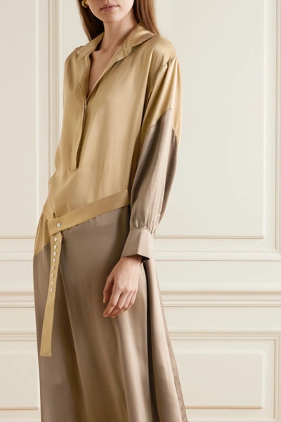 Shop Asceno Net Sustain Santana Oversized Two-tone Silk-satin Maxi Dress In Gold