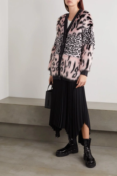 Shop Stella Mccartney Faux Fur And Leopard-intarsia Knitted Cardigan In Pink