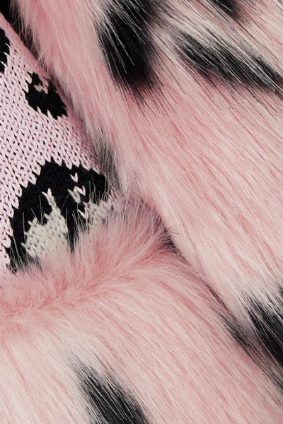Shop Stella Mccartney Faux Fur And Leopard-intarsia Knitted Cardigan In Pink