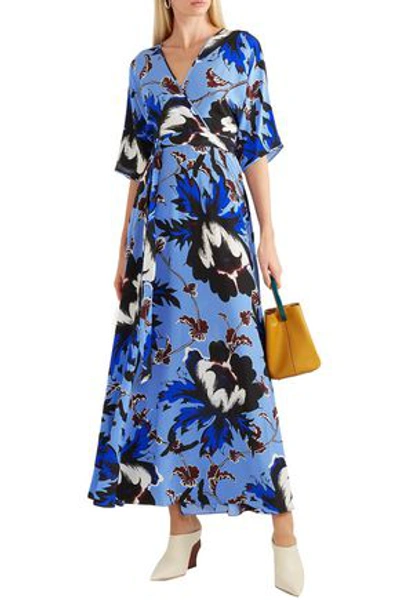 Shop Diane Von Furstenberg Eloise Printed Silk Crepe De Chine Maxi Wrap Dress In Light Blue