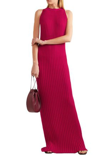 Shop Gabriela Hearst Kira Ribbed Wool Maxi Dress In Crimson