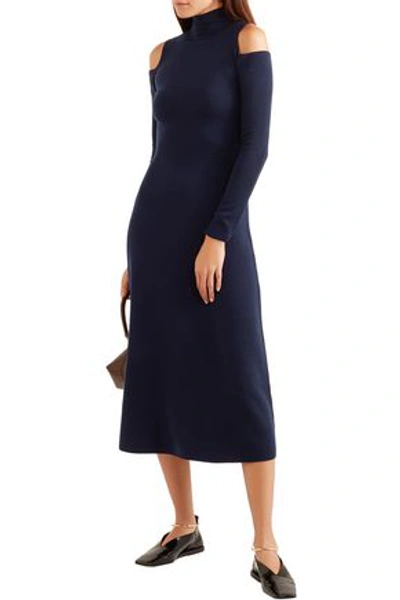 Shop Gabriela Hearst Silveira Cold-shoulder Wool-blend Midi Dress In Navy