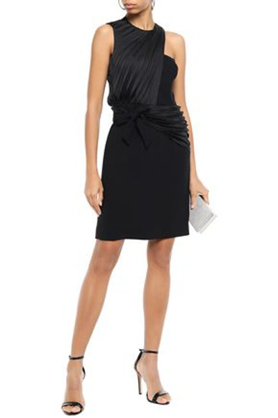 Shop Victoria Victoria Beckham Layered Bow-detailed Pleated Twill And Crepe Dress In Black