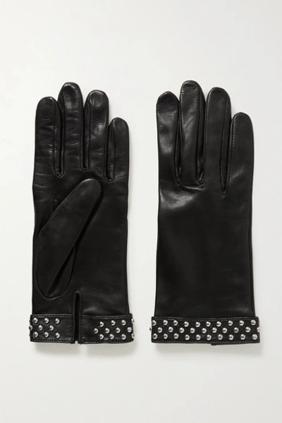 Shop Agnelle Studded Leather Gloves In Black