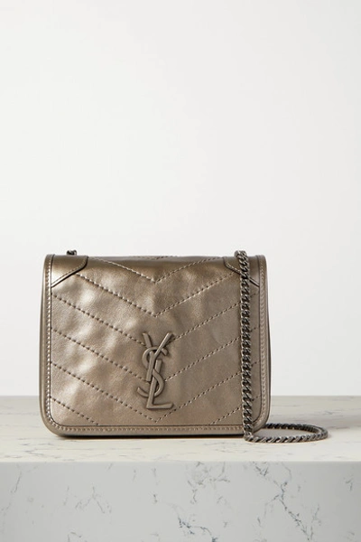 Saint Laurent Niki Mini Quilted Metallic Leather Shoulder Bag In Platinum |  ModeSens